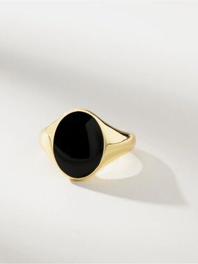 Uncommon James Gold Signet Ring with Black Oval Stone